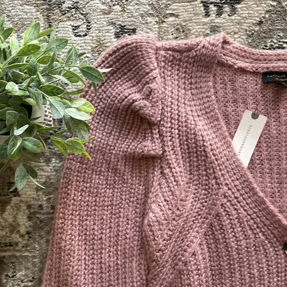 Anthropologie Dusty Pink Puff Sleeve Buttoned Cardigan - Picture 3 of 10